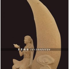 坐在月亮上的女孩石雕，公園景觀石雕