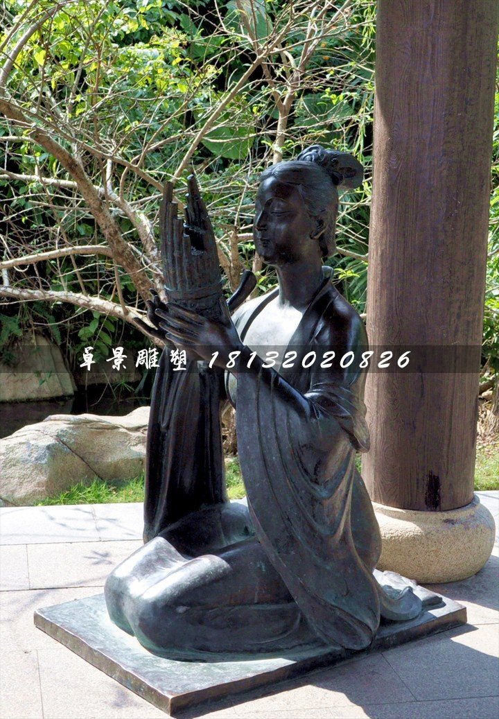 古代樂妓雕塑，公園人物銅雕 (4)