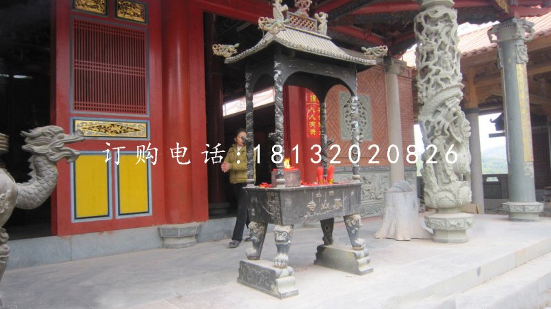 銅雕香爐，寺廟方形香爐銅雕