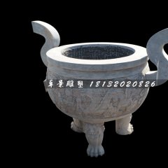 三足香爐，寺廟圓香爐石雕