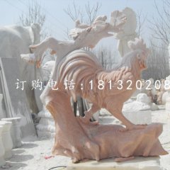 公雞石雕晚霞紅動(dòng)物雕塑