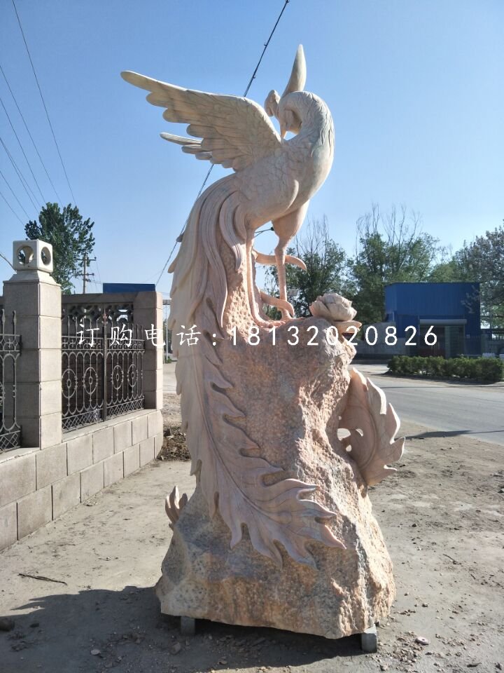 石雕鳳凰,晚霞紅神獸