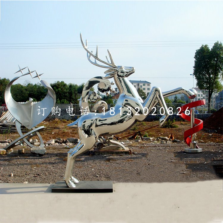 馴鹿雕塑，不銹鋼動物雕塑