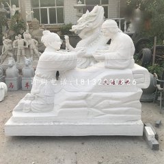 耿桔跪母石雕，漢白玉古代人物
