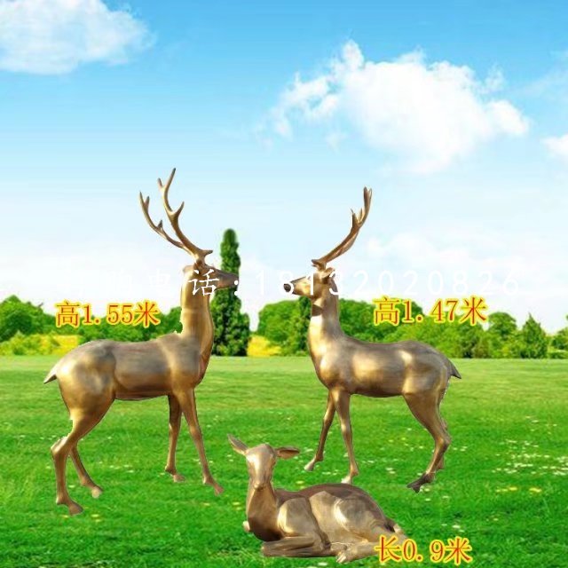 玻璃鋼仿銅小鹿，小鹿一家雕塑