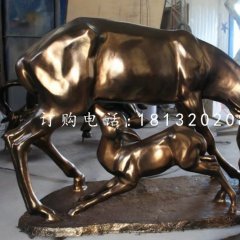 母子鹿雕塑，玻璃鋼仿銅動物雕塑