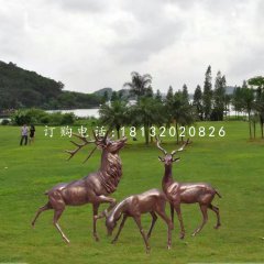 玻璃鋼仿銅馴鹿雕塑，公園動物雕塑