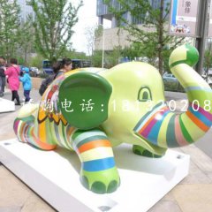玻璃鋼彩繪動物，小象雕塑