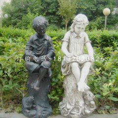 玻璃鋼人物雕塑，小孩看書雕塑