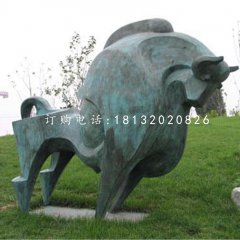 抽象牛雕塑，青銅開荒牛