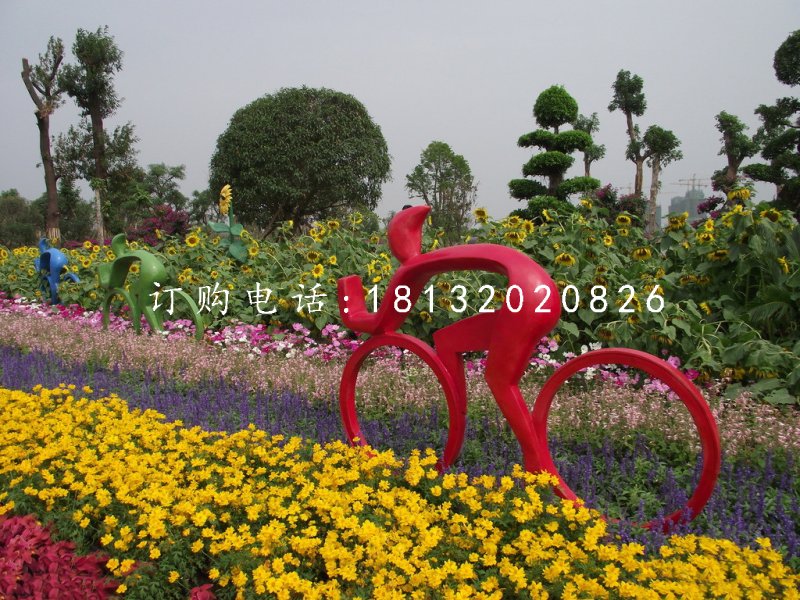 抽象人物騎車子雕塑,不銹鋼景觀雕塑