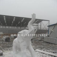 漢白玉大象，象鼻向上大象石雕