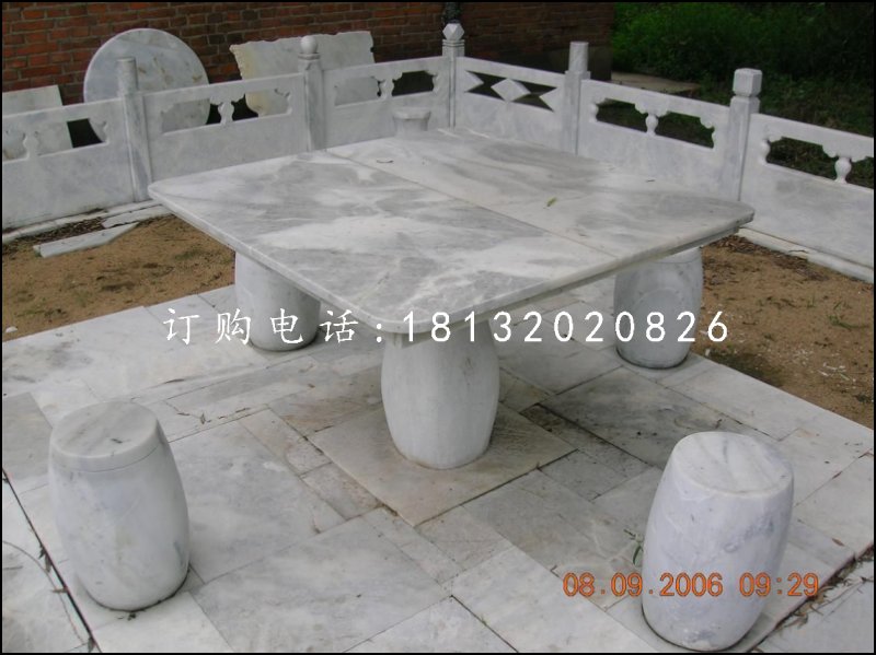 方桌圓凳石雕,公園休息椅