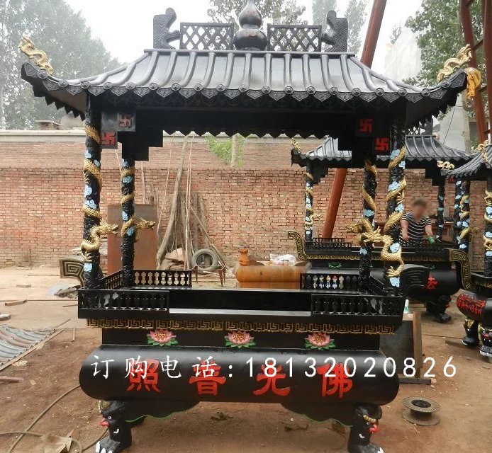 方形鐵香爐雕塑，寺廟鐵香爐雕塑