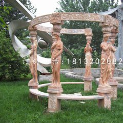 西方人物石涼亭，晚霞紅歐式?jīng)鐾? width=