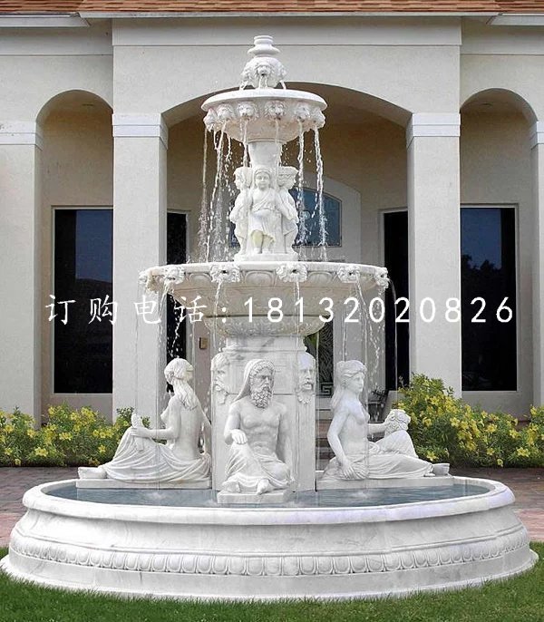 石雕噴泉,別墅漢白玉歐式噴泉