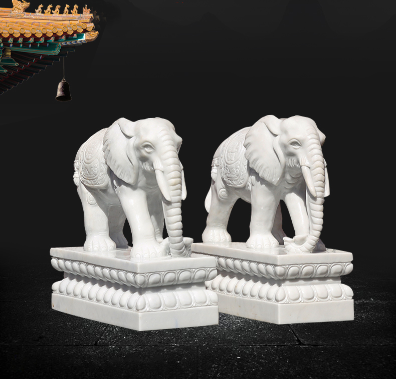 招財(cái)動(dòng)物石雕，漢白玉大象