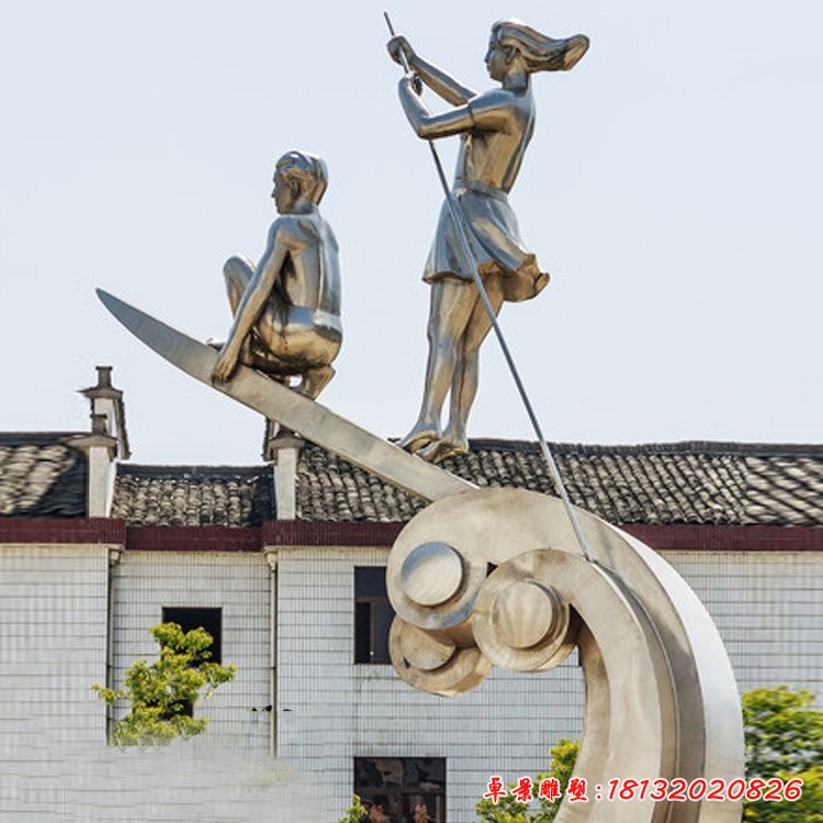 校園不銹鋼乘風(fēng)破浪人物雕塑