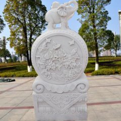 抱鼓石石雕，漢白玉門墩雕塑