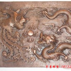 銅浮雕，龍鳳戲珠銅浮雕