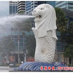 城市大型漢白玉魚(yú)尾獅石雕