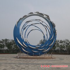 不銹鋼圓環(huán)魚群雕塑