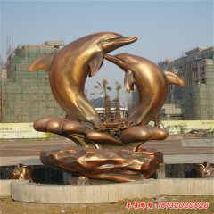 花園海豚動物銅雕