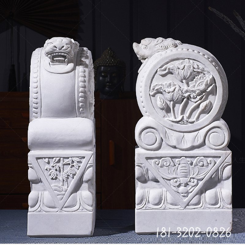 漢白玉門墩,招財抱鼓石